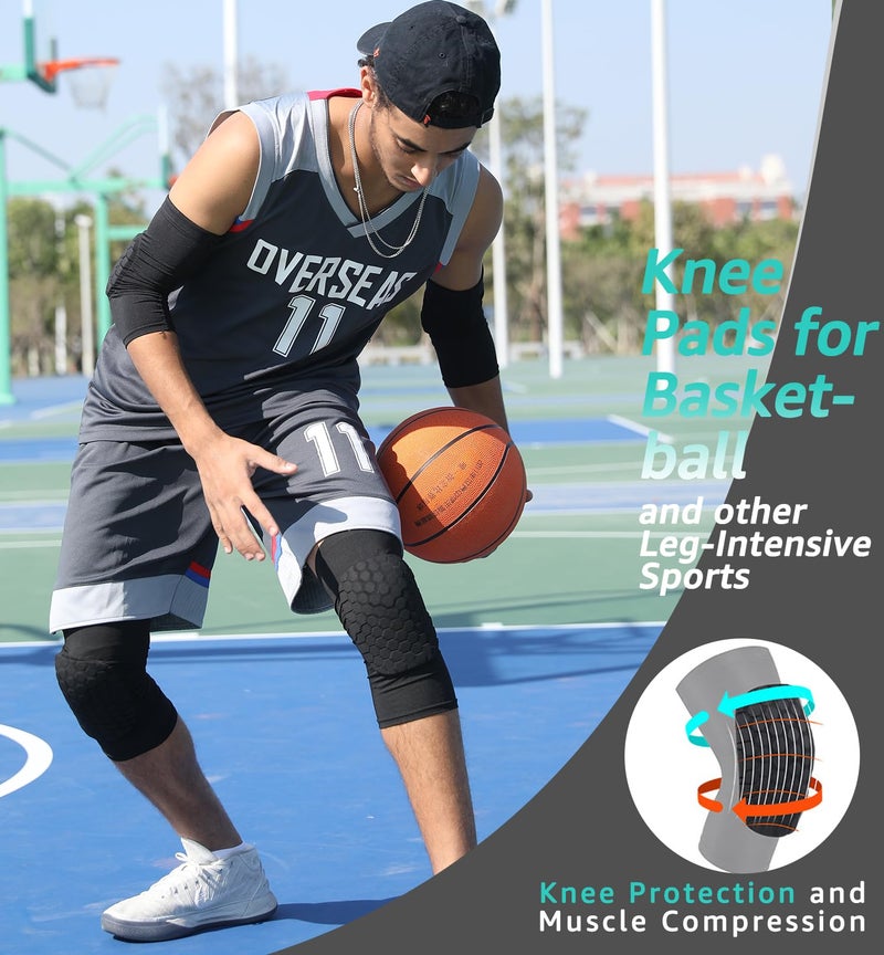 HiRui Knee Pads for Kids Youth Adult, Basketball Baseball Knee Brace Knee Support, Collision Avoidance Kneepad Compression Knee Sleeve for Volleyball Football Cycling Running-1Pair (Black, L) - Image 2